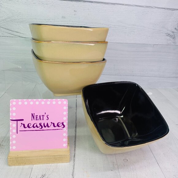 Home Trends RAVE TAUPE Outside Brown In Square Stoneware Soup Cereal Bowls Set 4 - Picture 1 of 11